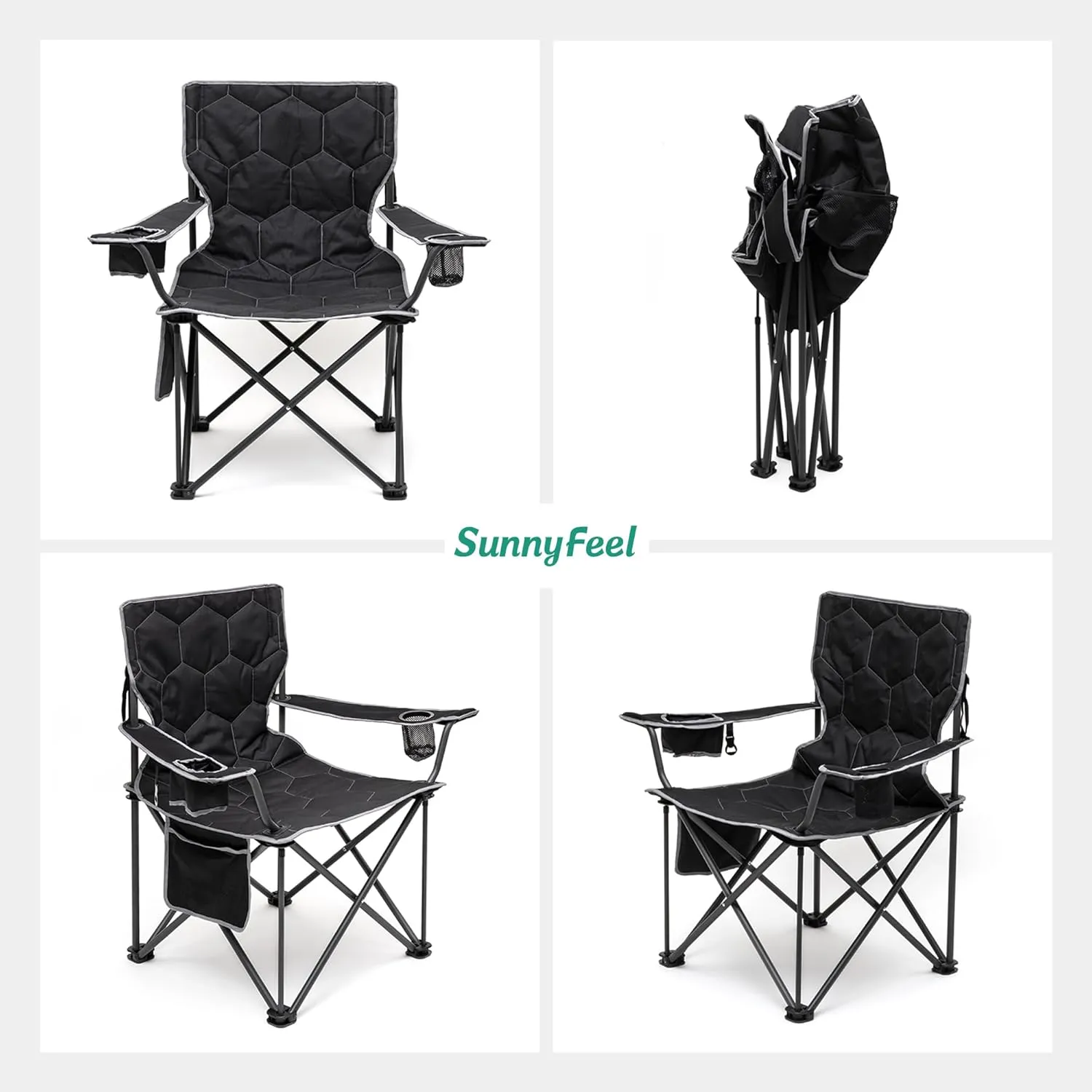 SUNNYFEEL XXL Oversized Camping Chair, 500 LBS Heavy Duty Lawn Chairs, Portable Folding Sports Chairs with Armrest, Cup Holder, Pocket ＆Bag for Outdoor/Travel/Picnic