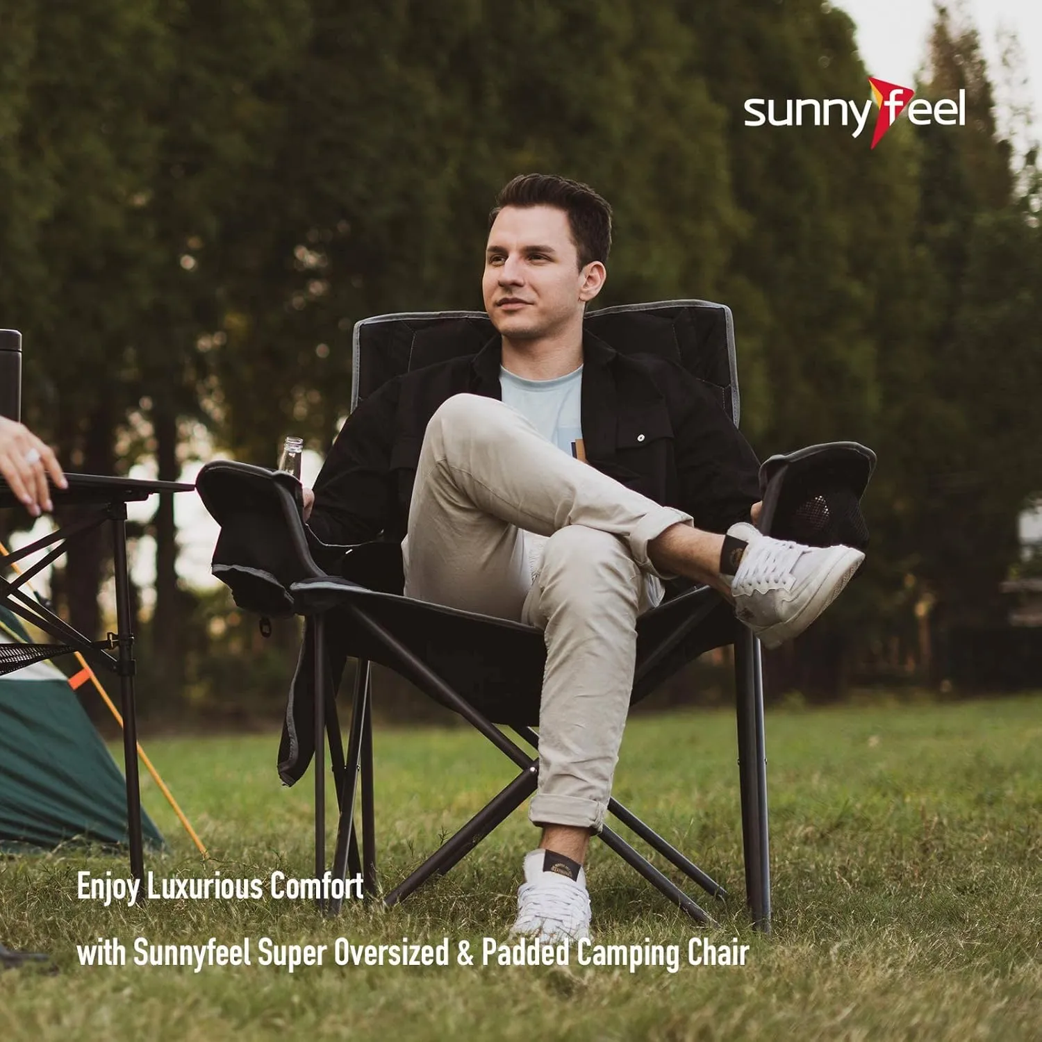 SUNNYFEEL XXL Oversized Camping Chair, 500 LBS Heavy Duty Lawn Chairs, Portable Folding Sports Chairs with Armrest, Cup Holder, Pocket ＆Bag for Outdoor/Travel/Picnic