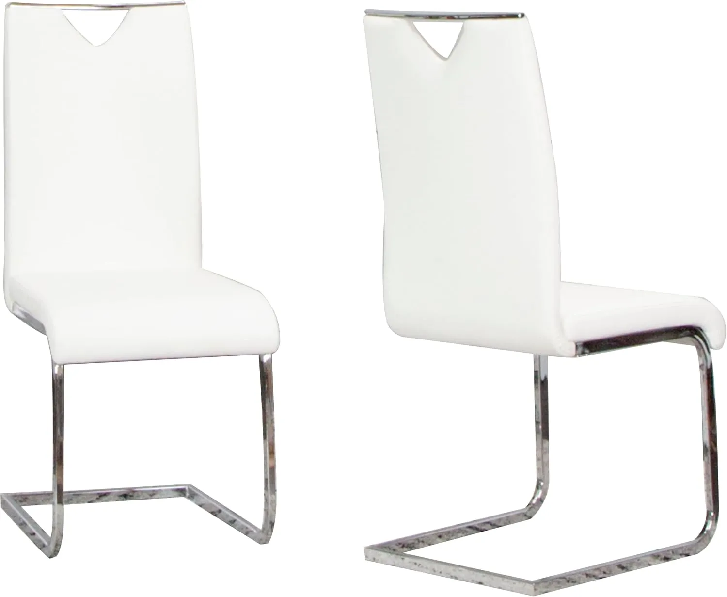 Sunset Trading Doral Faux Leather Upholstered Dining Chairs | S-Shaped Chrome Cantilever Base | White Padded Seats & High Backs | Set of 2 | Contemporary, Modern Kitchen Accent Sidechairs