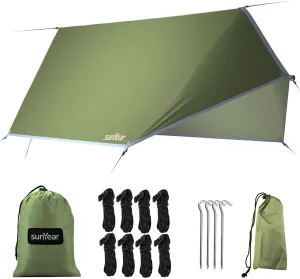 Sunyear Hammock Tent Rain Fly-Camping Hammock Outdoor Tarp-Small Door Design-Keep Side Wind Rain-Best for Backpacking Hiking Camping Survival