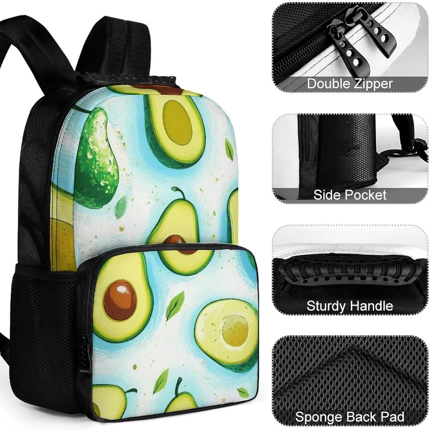 Supdreamc Adults Lightweight Fruits Exotic Avocado Art Rucksacks Large Capacity Bookbag With Adjustable Shoulder Straps for Trekking Outdoors Bicycle