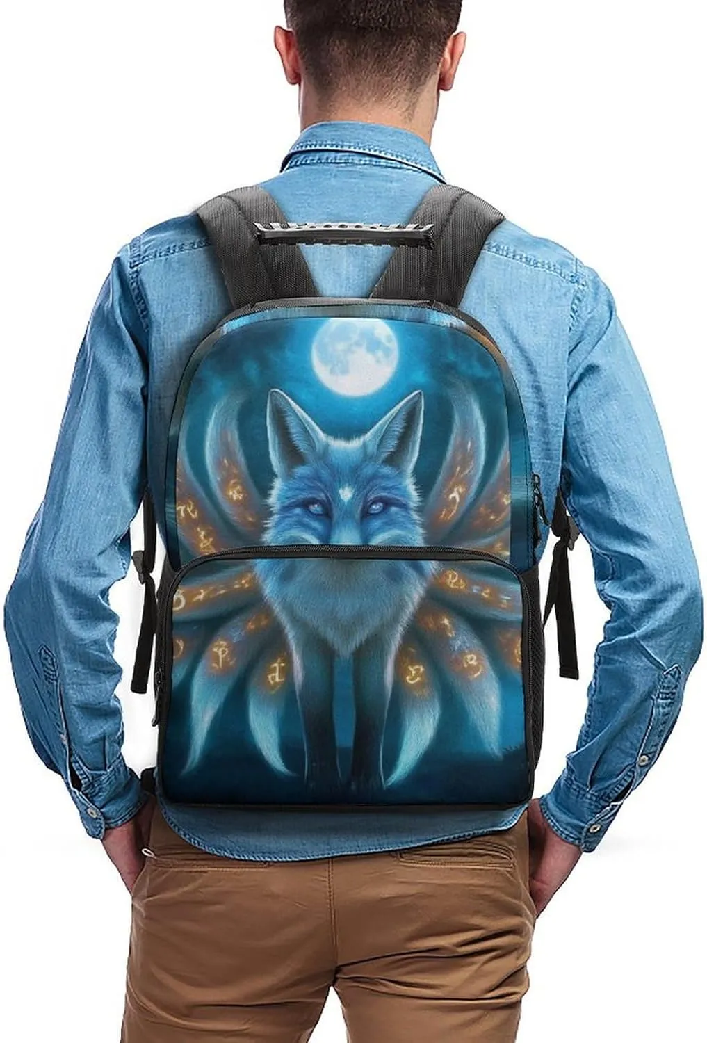 Supdreamc Adults Lightweight Magical Nine Tailed Fox Art Rucksacks Large Capacity Bookbag With Adjustable Shoulder Straps for Trekking Outdoors Bicycle
