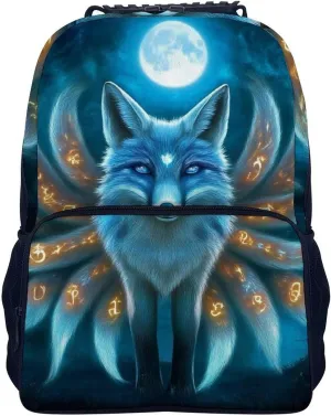 Supdreamc Adults Lightweight Magical Nine Tailed Fox Art Rucksacks Large Capacity Bookbag With Adjustable Shoulder Straps for Trekking Outdoors Bicycle