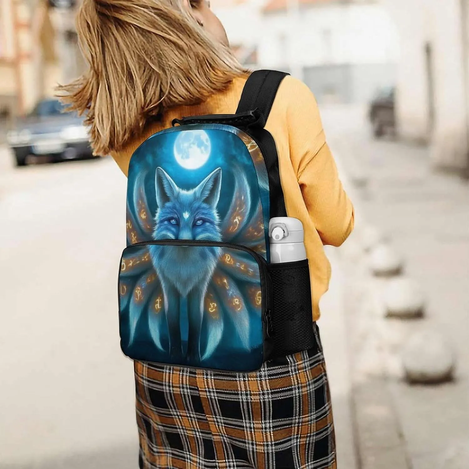 Supdreamc Adults Lightweight Magical Nine Tailed Fox Art Rucksacks Large Capacity Bookbag With Adjustable Shoulder Straps for Trekking Outdoors Bicycle