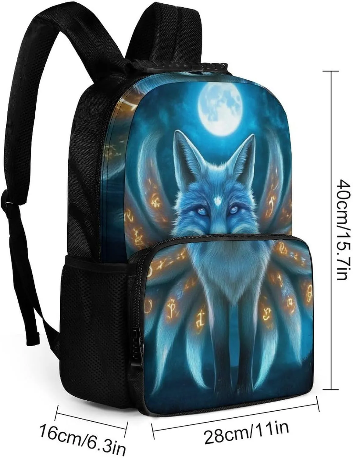 Supdreamc Adults Lightweight Magical Nine Tailed Fox Art Rucksacks Large Capacity Bookbag With Adjustable Shoulder Straps for Trekking Outdoors Bicycle
