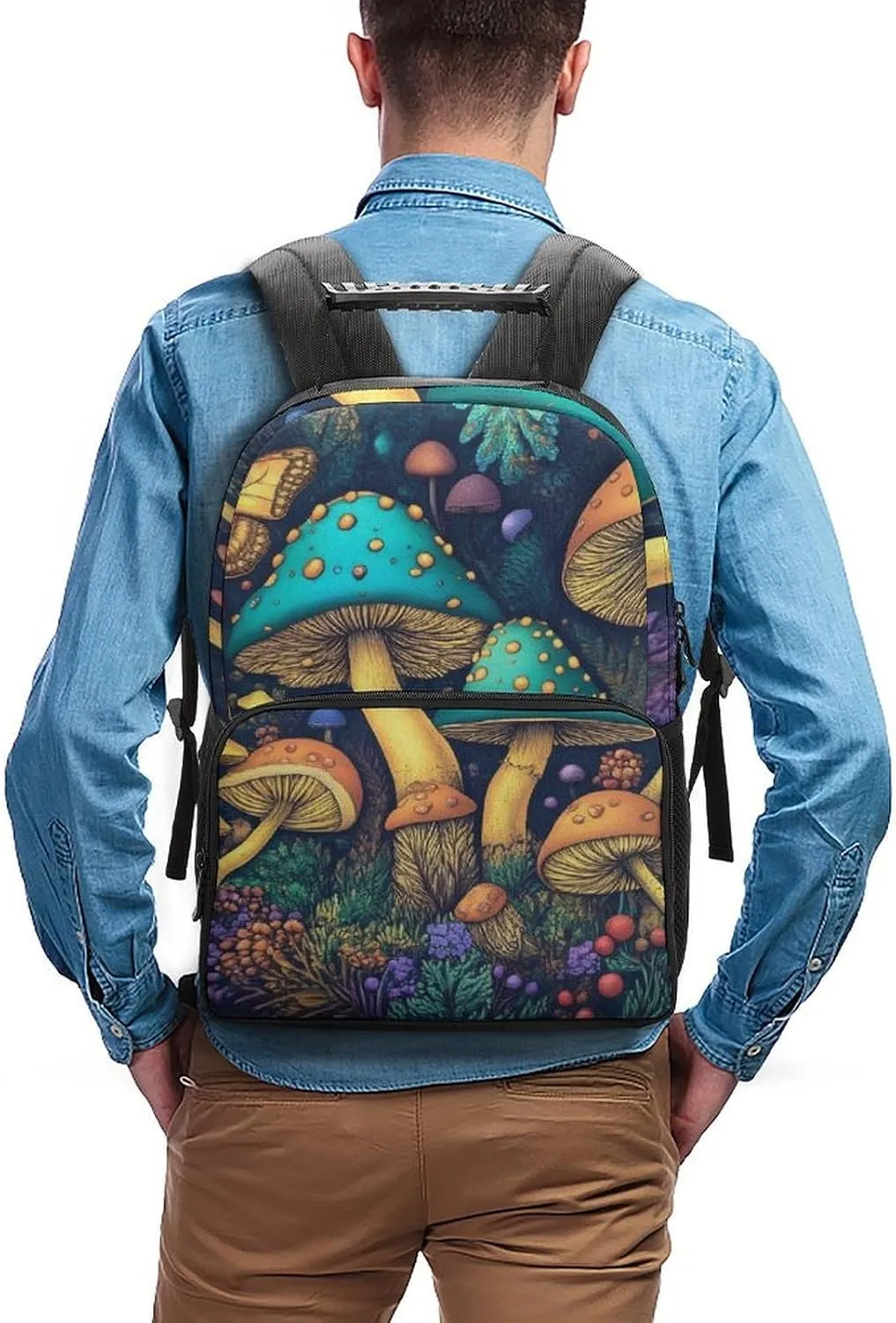 Supdreamc Lightweight Daypack Backpack for Trekking Work Running - Big Capacity Multipurpose Anti-Theft Bookbag, Trippy Mushroom Art Business Computer Bag
