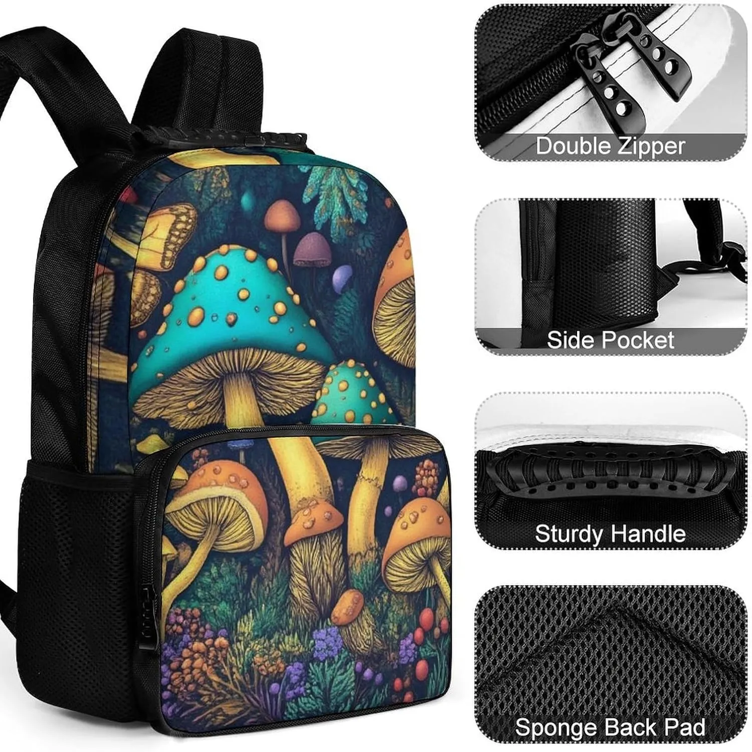 Supdreamc Lightweight Daypack Backpack for Trekking Work Running - Big Capacity Multipurpose Anti-Theft Bookbag, Trippy Mushroom Art Business Computer Bag