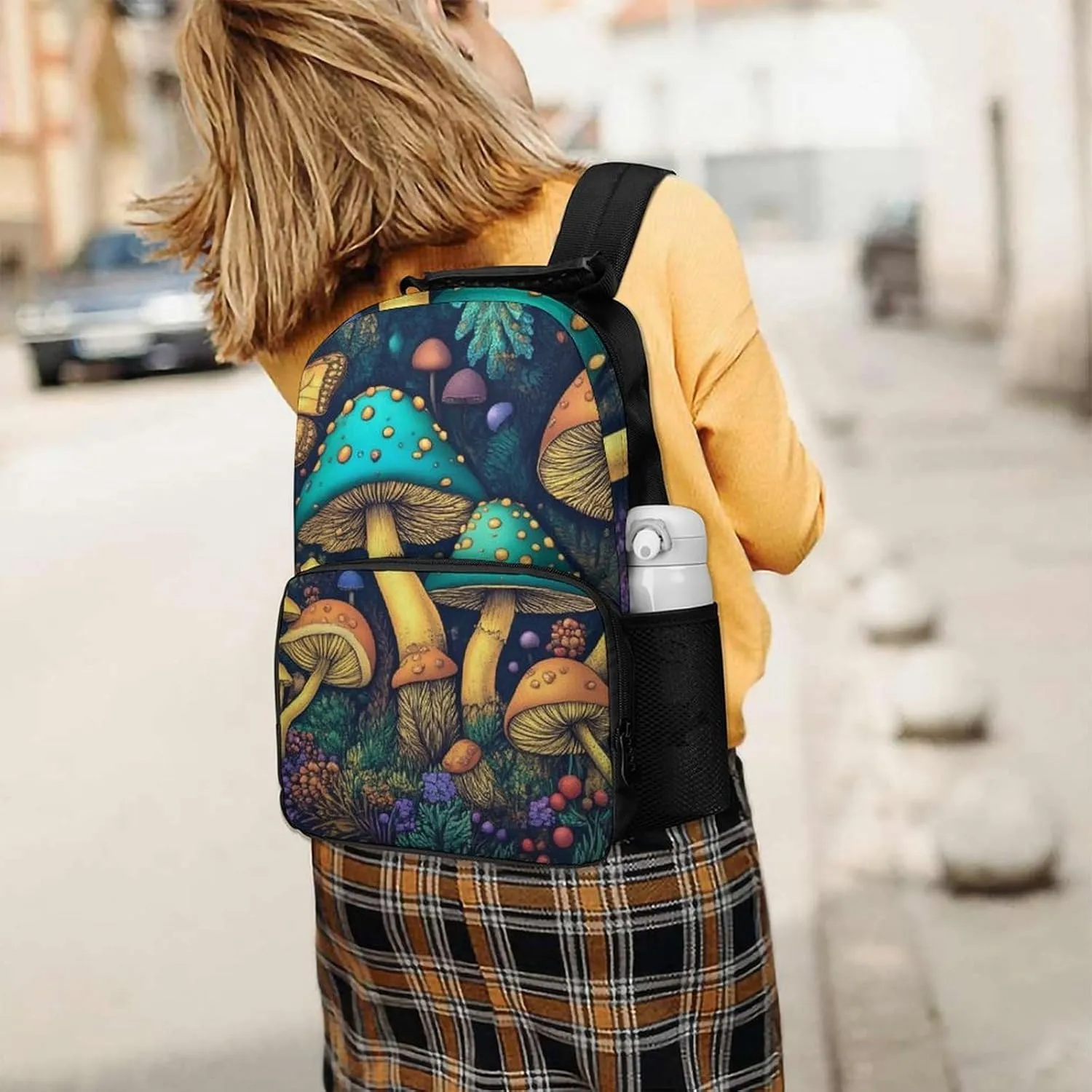 Supdreamc Lightweight Daypack Backpack for Trekking Work Running - Big Capacity Multipurpose Anti-Theft Bookbag, Trippy Mushroom Art Business Computer Bag