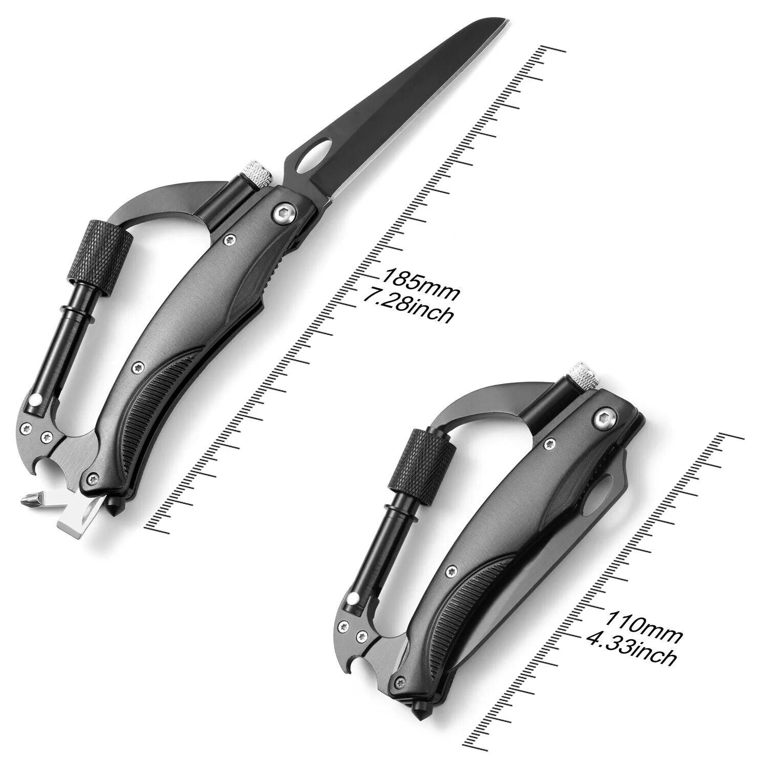 Survival Camping EDC Multi-Tool Gear Carabiner Keychain Key Holder Screwdriver