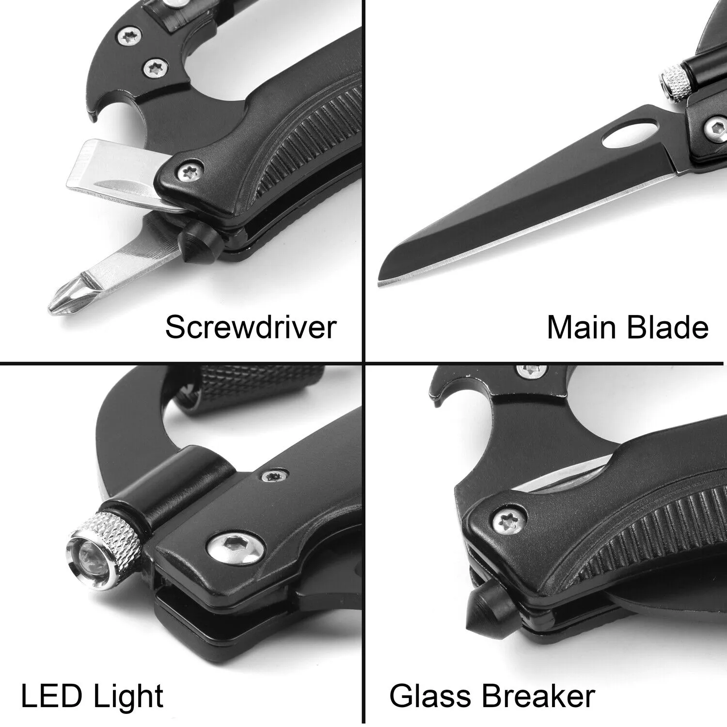 Survival Camping EDC Multi-Tool Gear Carabiner Keychain Key Holder Screwdriver