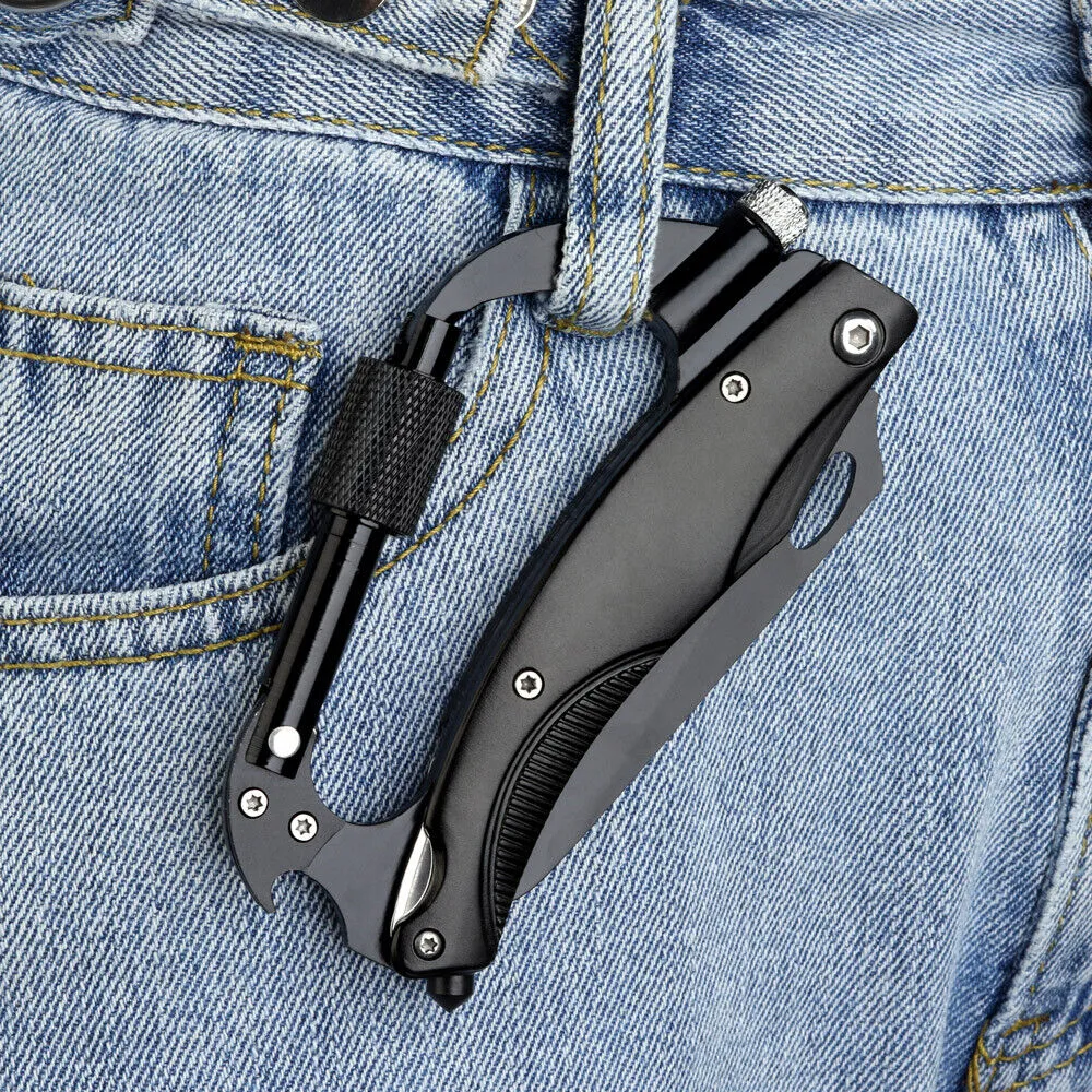 Survival Camping EDC Multi-Tool Gear Carabiner Keychain Key Holder Screwdriver