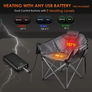 Suteck Heated Camping Chair, Oversized Heated Chairs Outdoor Sports W/3 Heat Levels for Back & Seat, Portable Folding Heated Outdoor Chair for Patio Travel, (Battery NOT Included)