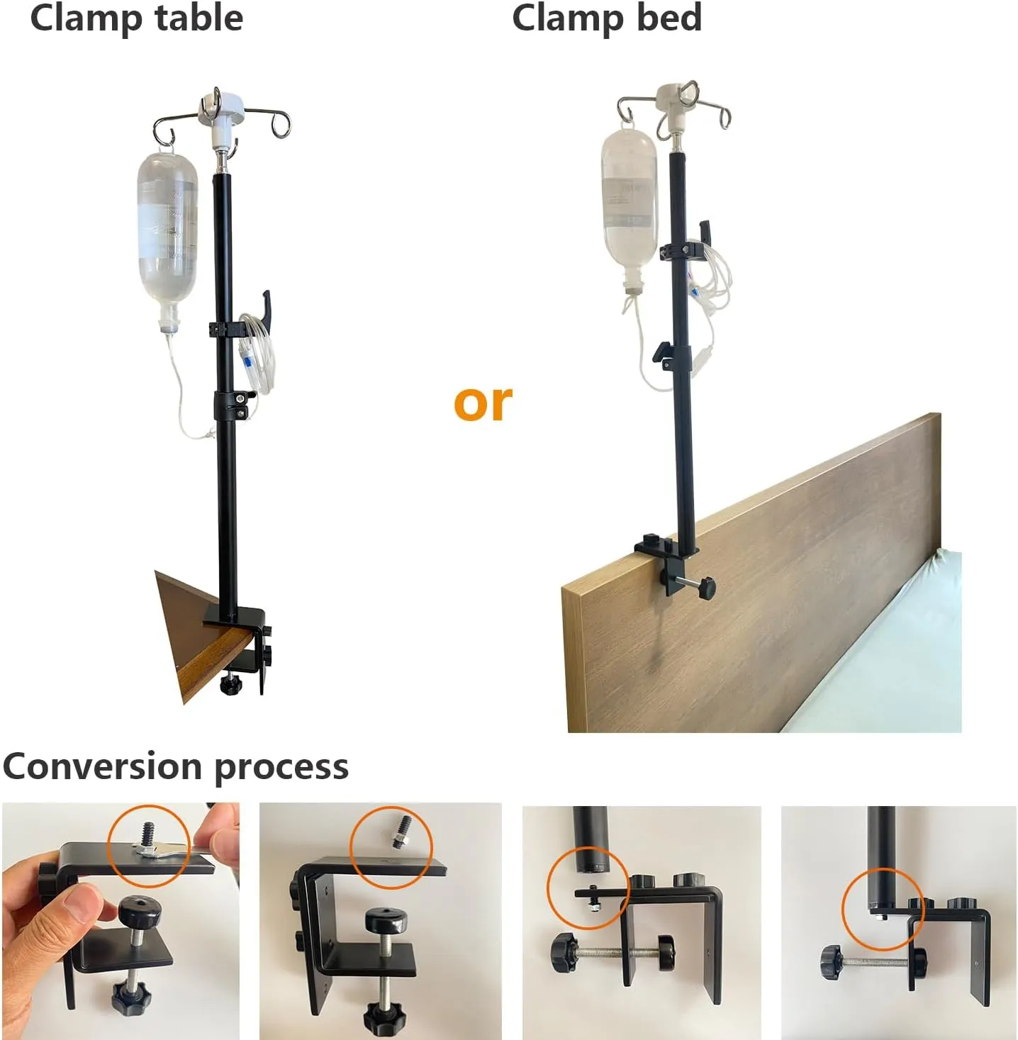 Table IV Pole, Portable IV Poles for Travel, Foldable IV Pole Stand Portable Adjustable Pole Stand Feeding Tube Holder with 4 Hooks for Wheelchairs Beds Nursing Clinic Home Care Travel