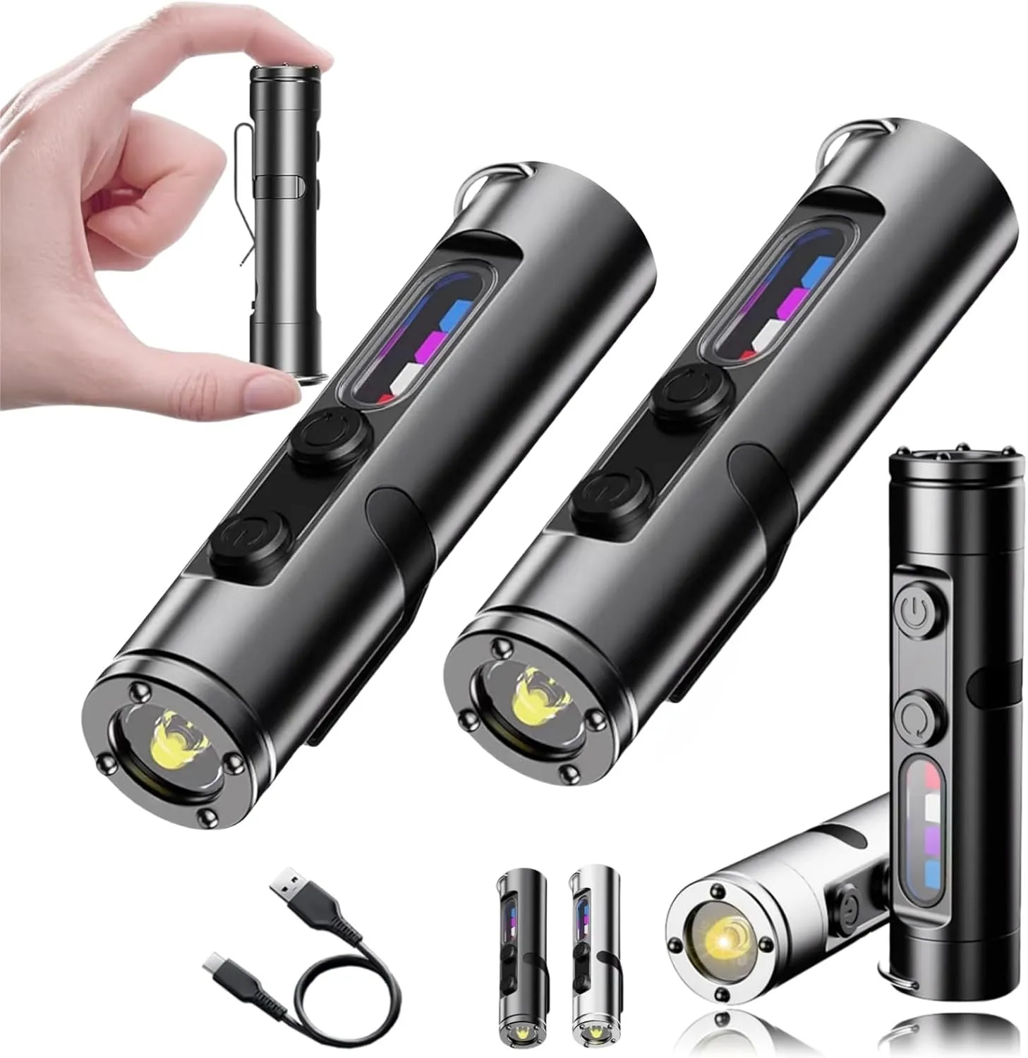 Taclite Mini - The Ultimate Everyday Micro Tool, 2025 Upgraded Rechargeable Led Magnetic Super Bright Tactical Flashlight High Lumens, Waterproof, 3 Brightness Multitool (2PCS-B)