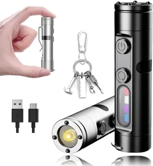 Taclite Mini - The Ultimate Everyday Micro Tool, Rechargeable LED Magnetic Super Bright Tactical Flashlight with Hat Clip, Multifunctional Mini UV Flashlight for Camping, Outdoor Lighting (Silver)