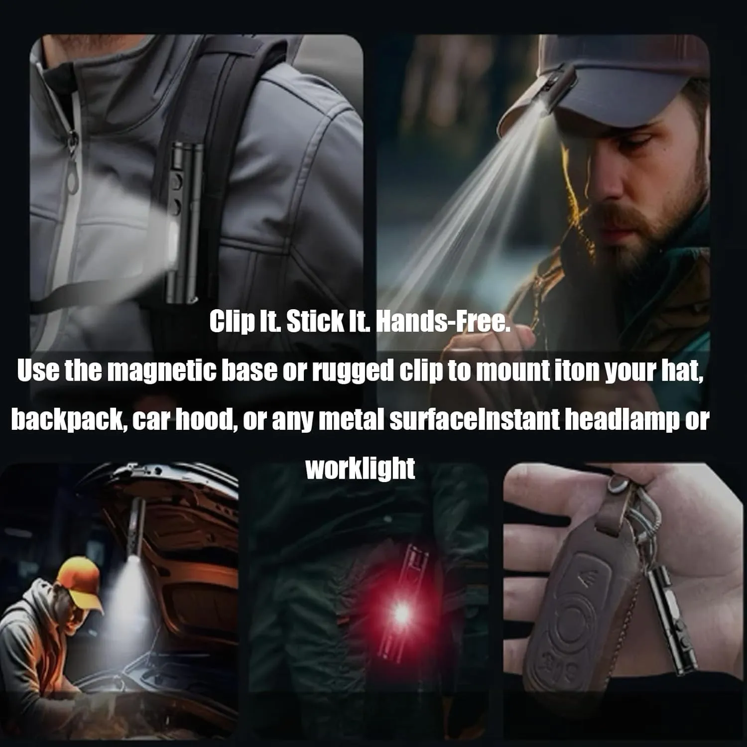 Taclite Mini – The Ultimate Everyday Micro Tool, Rechargeable Led Magnetic Super Bright Tactical High Lumens Flash with Hat Clip, Fingertip Sized Handheld Flashlight for Outdoor Adventure (2-Black)