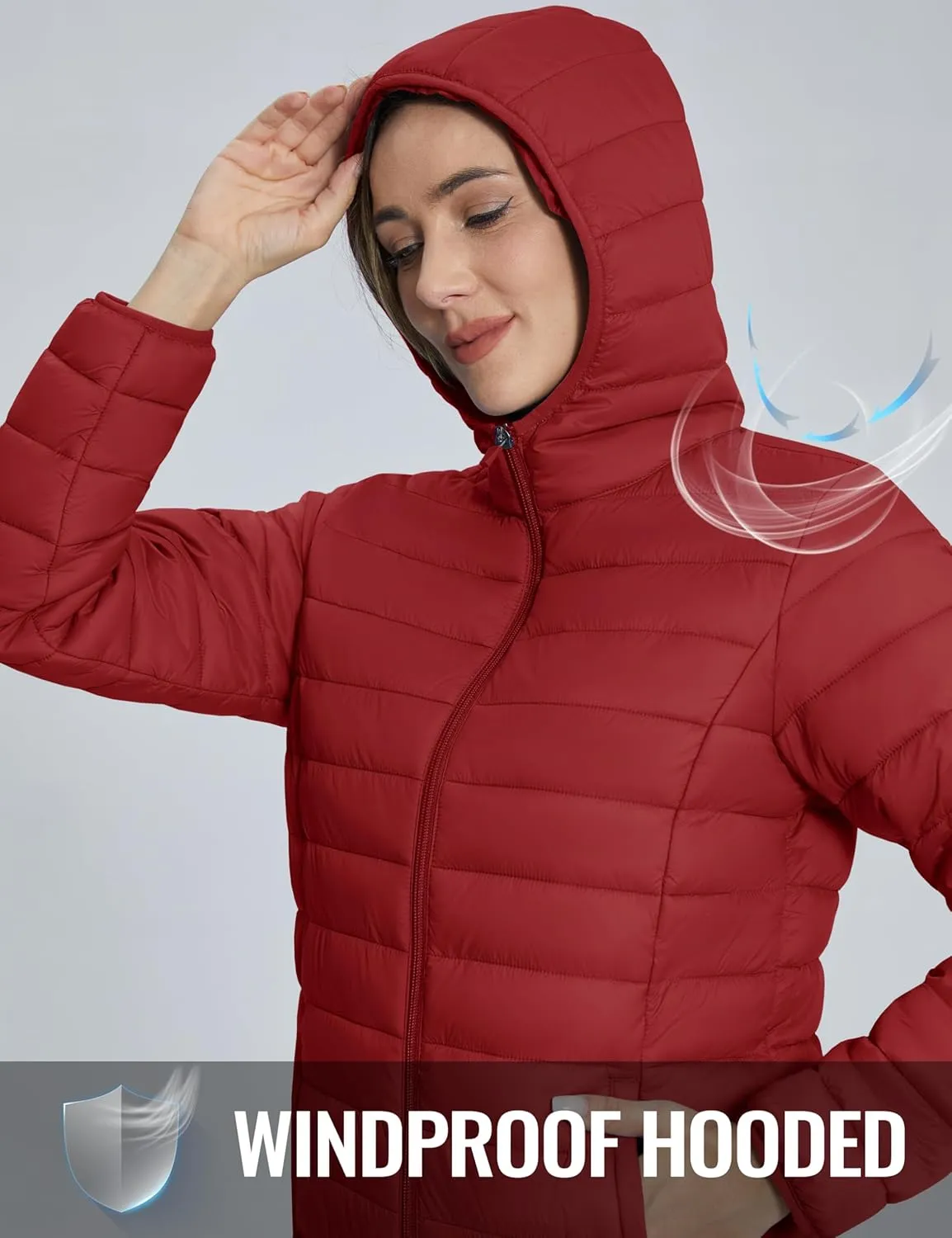 TACVASEN Women's Lightweight Puffer Jacket with Hood Pockets Quilted Padded Full-zip Winter Coat