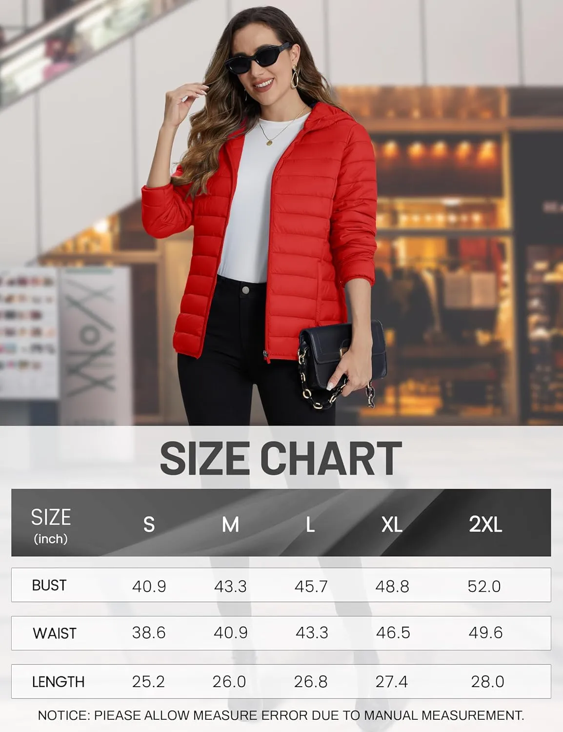 TACVASEN Women's Lightweight Puffer Jacket with Hood Pockets Quilted Padded Full-zip Winter Coat