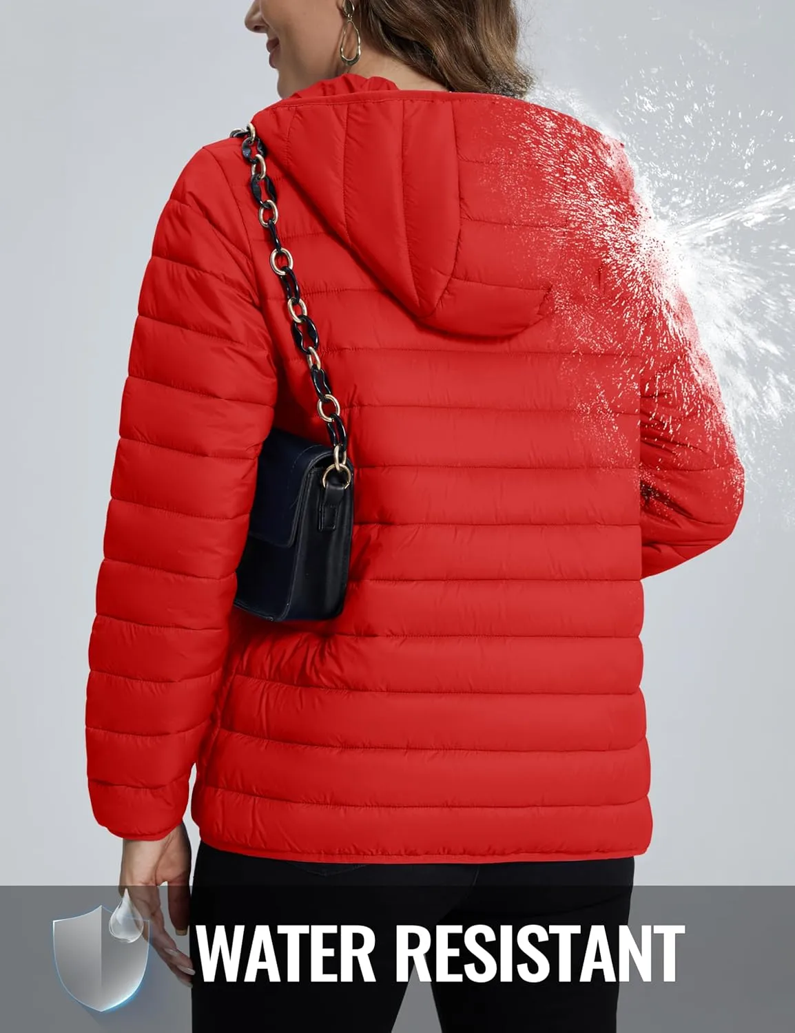 TACVASEN Women's Lightweight Puffer Jacket with Hood Pockets Quilted Padded Full-zip Winter Coat