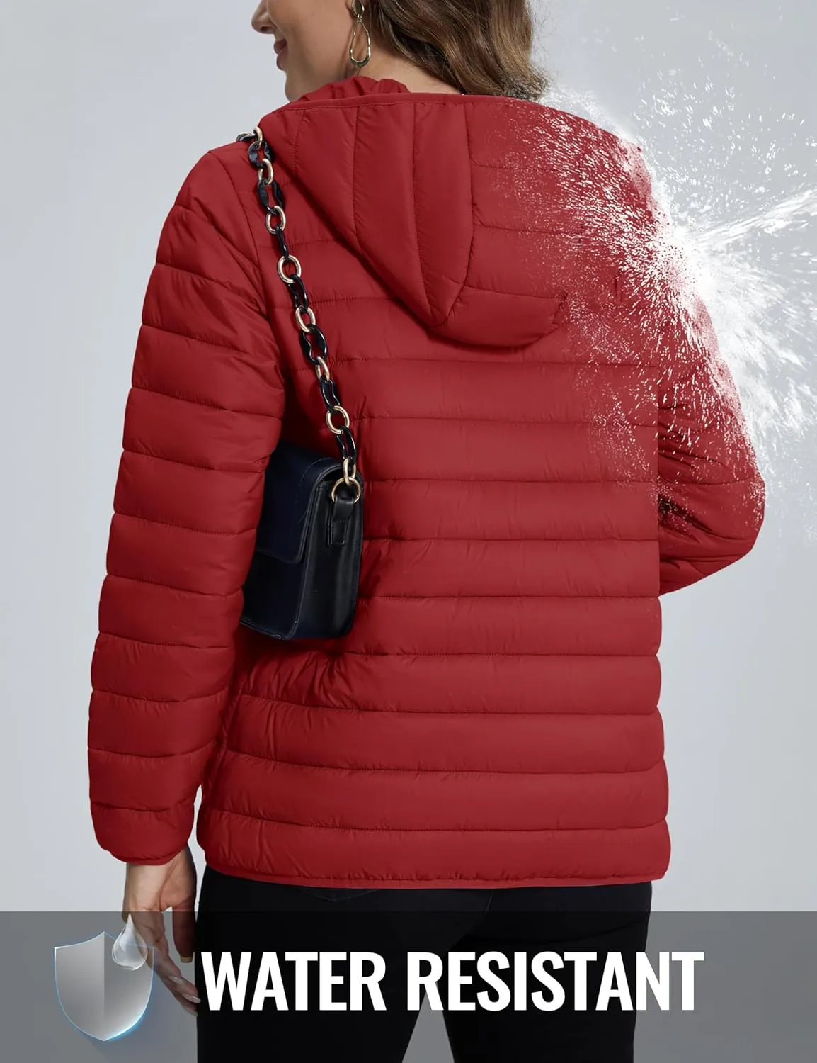 TACVASEN Women's Lightweight Puffer Jacket with Hood Pockets Quilted Padded Full-zip Winter Coat