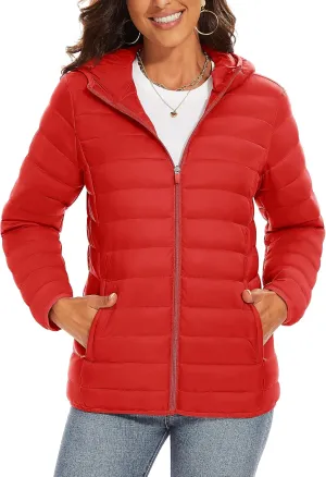 TACVASEN Women's Lightweight Puffer Jacket with Hood Pockets Quilted Padded Full-zip Winter Coat
