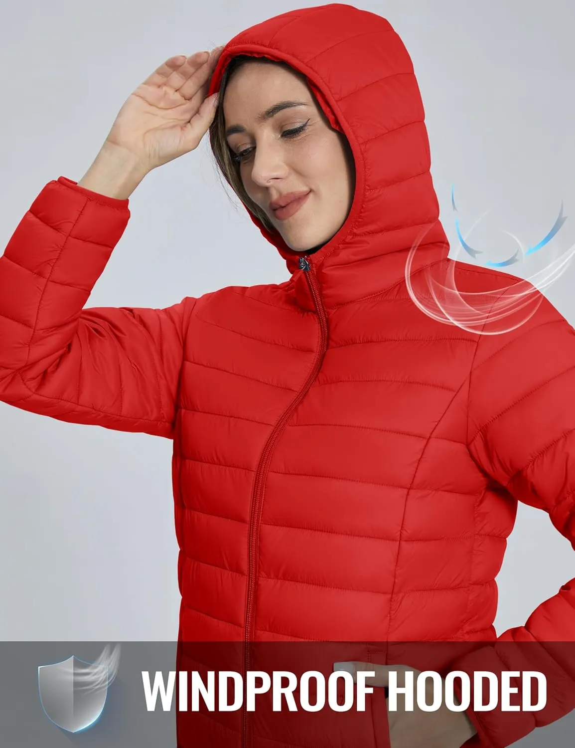 TACVASEN Women's Lightweight Puffer Jacket with Hood Pockets Quilted Padded Full-zip Winter Coat