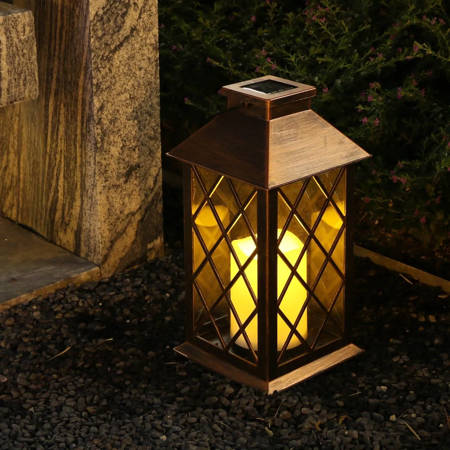 TAKE ME Solar Lantern,Outdoor Garden Hanging Lantern-Waterproof LED Flickering Flameless Candles Mission Lantern for Table,Outdoor,Party