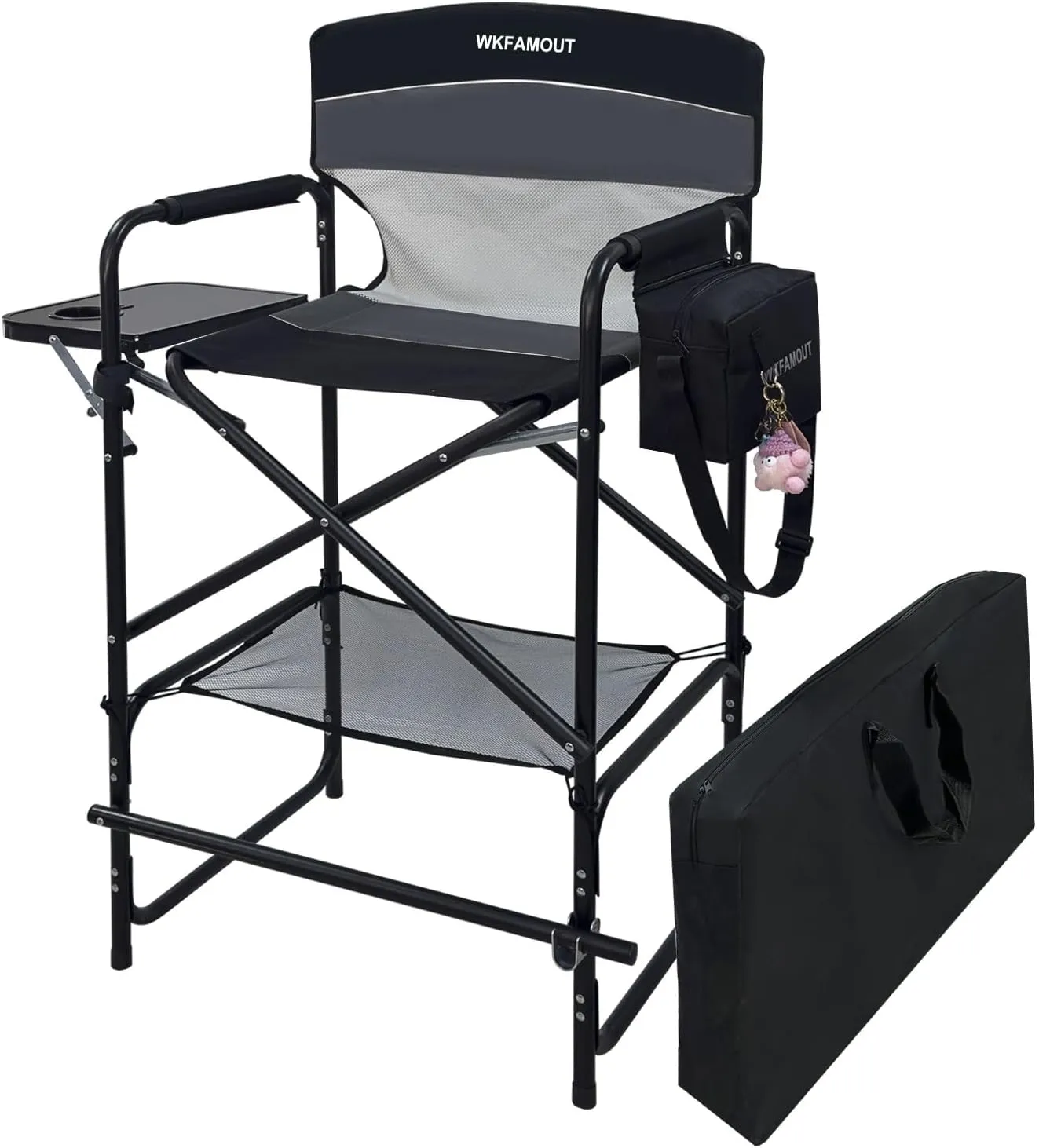 Tall Folding Director Chair 30.7" Seat Height Foldable Bar Stool for Makeup Artist Face Painting with Side Table Carry Bag and Cosmetic Bag Supports 350LBS