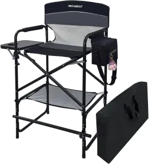 Tall Folding Director Chair 30.7" Seat Height Foldable Bar Stool for Makeup Artist Face Painting with Side Table Carry Bag and Cosmetic Bag Supports 350LBS