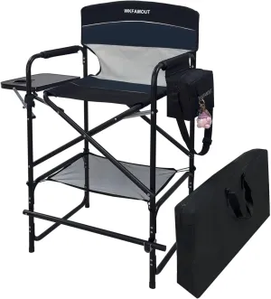 Tall Folding Director Chair 30.7" Seat Height Foldable Bar Stool for Makeup Artist Face Painting with Side Table Carry Bag and Cosmetic Bag Supports 350LBS
