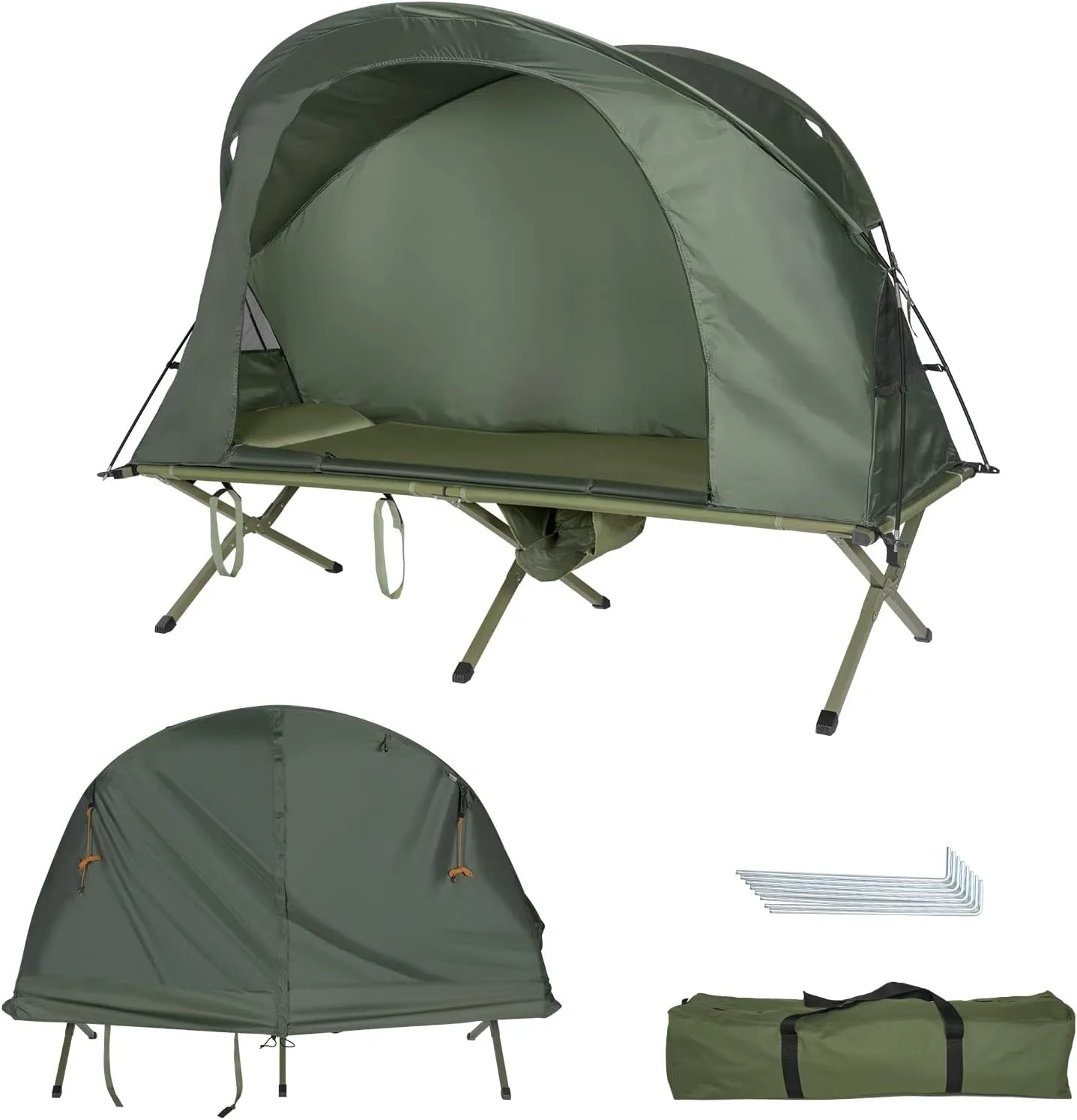 Tangkula 4-in-1 Camping Cot Tent Set, Foldable Off Ground Elevated Tent for 1 Person, Portable with Waterproof External Cover, Air Mattress & Carrying Bag, Ideal for Outdoor Hiking, Camping