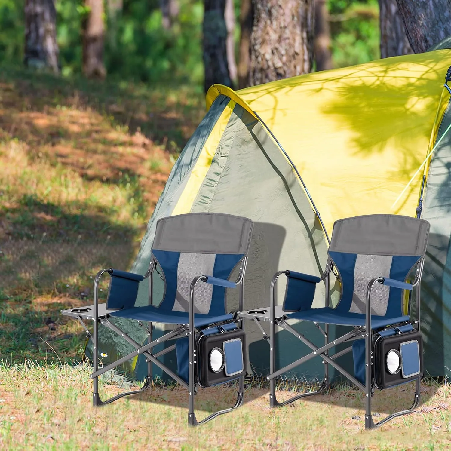Tangkula Camping Chairs, Folding Camp Chair with Side Table, Cooler Bag, Portable Outside Padded Lawn Chair for Travel, Picnic, Fishing, Heavy Duty Oversized Director Chair for Adults, Supports 400lbs
