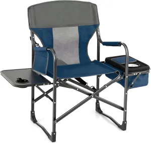 Tangkula Camping Chairs, Folding Camp Chair with Side Table, Cooler Bag, Portable Outside Padded Lawn Chair for Travel, Picnic, Fishing, Heavy Duty Oversized Director Chair for Adults, Supports 400lbs