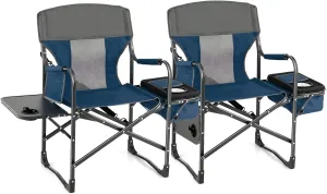 Tangkula Camping Chairs, Folding Camp Chair with Side Table, Cooler Bag, Portable Outside Padded Lawn Chair for Travel, Picnic, Fishing, Heavy Duty Oversized Director Chair for Adults, Supports 400lbs