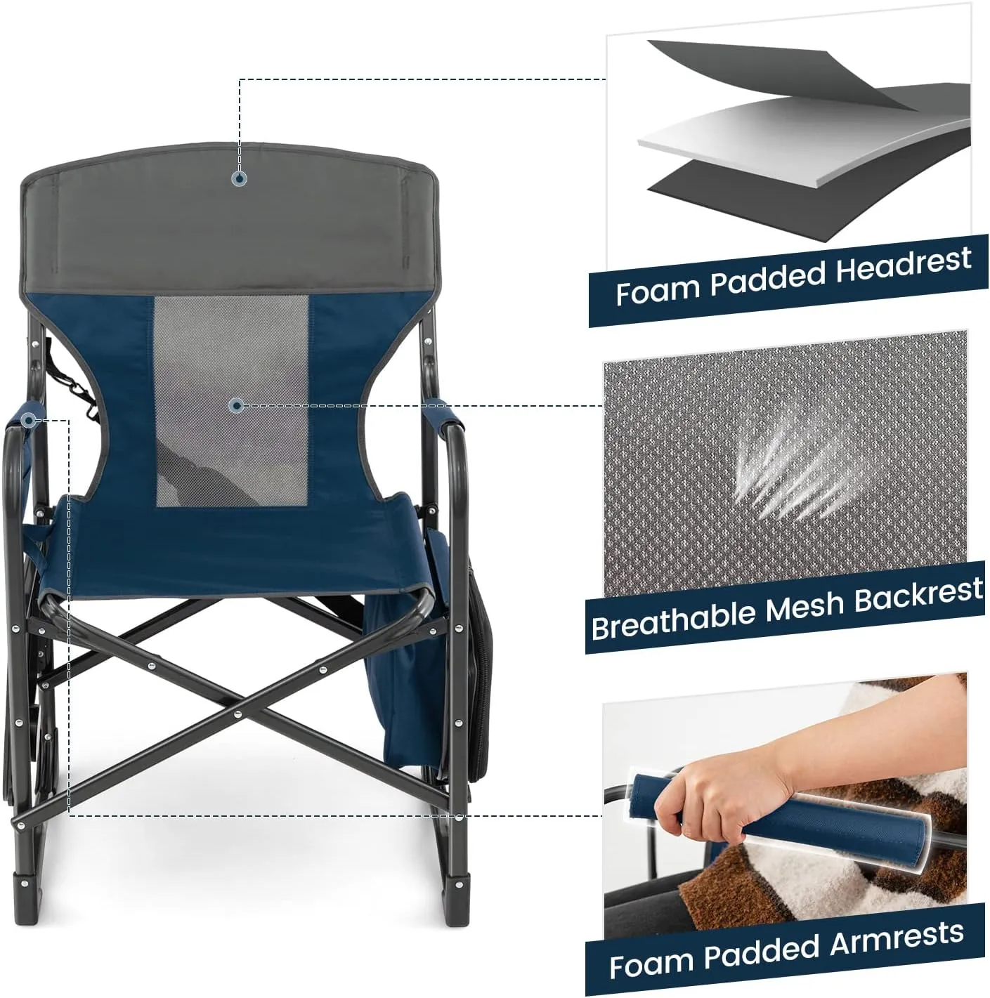 Tangkula Camping Chairs, Folding Camp Chair with Side Table, Cooler Bag, Portable Outside Padded Lawn Chair for Travel, Picnic, Fishing, Heavy Duty Oversized Director Chair for Adults, Supports 400lbs