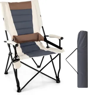Tangkula Folding Camping Chair, Portable Lightweight Camp Chair with Lumbar Support, Padded Seat, Carrying Bag, Cup Holder, Outdoor Lawn Chair for Yard Fishing Travel, No Assembly Needed