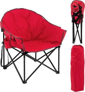 Tangkula Oversized Camping Chair, Outdoor Padded Folding Chair with Cup Holder, Moon Round Saucer Club Chair, Outside Foldable Camp Chair with Carry Bag for Picnic, Fishing, Hiking, Beach (1, Red)