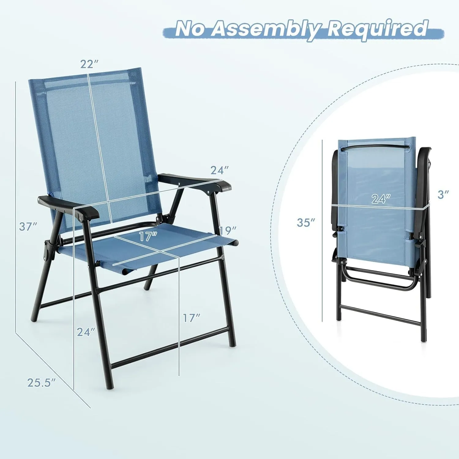Tangkula Patio Folding Chairs Set of 4, Outdoor Sling Chairs with Breathable Fabric Back & Seat, Portable Dining Camping Chairs for Poolside, Yard, Garden, Deck, Lawn, Beach (Blue)