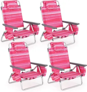 Tangkula Set of 4 Backpack Beach Chair, 5-Position Lay Flat Beach Chairs with Cooler Bag, 2 Cup Holders, Towel Bar, Lightweight Low Folding Beach Chair with Backpack Straps