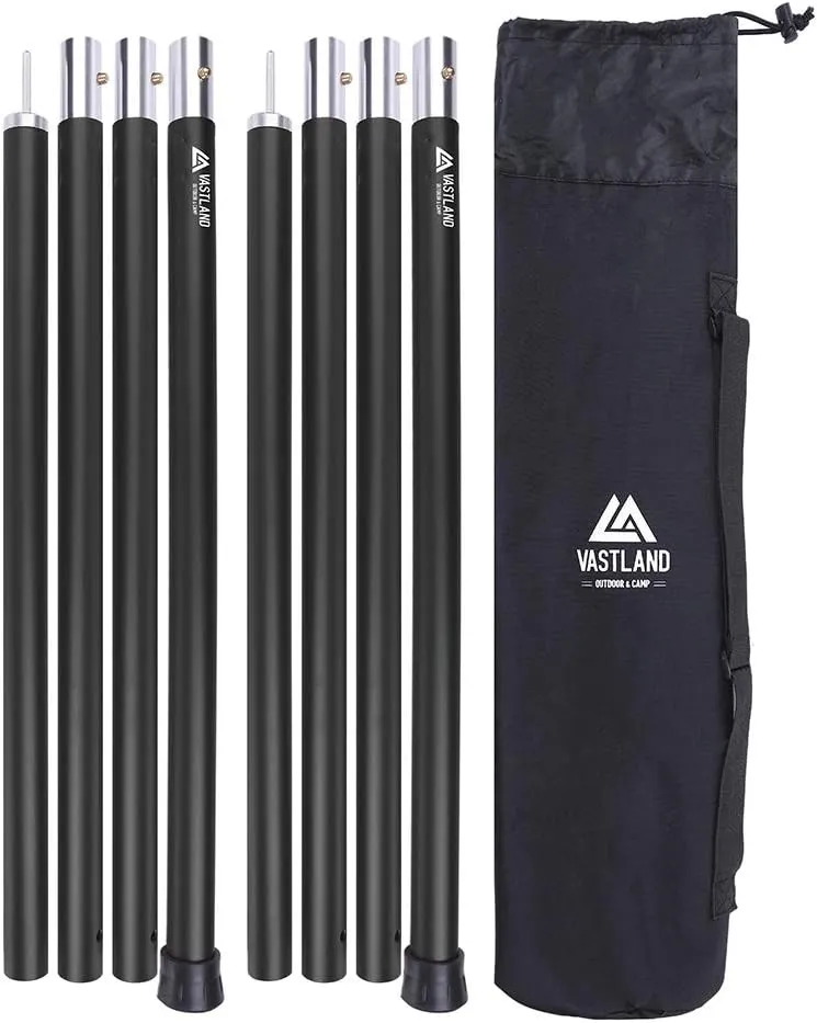 Tarp Pole, Tent Pole, Aluminum, Set of 2, Black, 110.2 inches (280 cm), Diameter 1.3 inches (33 mm), 8 Adjustable Levels, Storage Bag Included