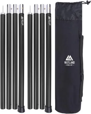 Tarp Pole, Tent Pole, Aluminum, Set of 2, Black, 110.2 inches (280 cm), Diameter 1.3 inches (33 mm), 8 Adjustable Levels, Storage Bag Included