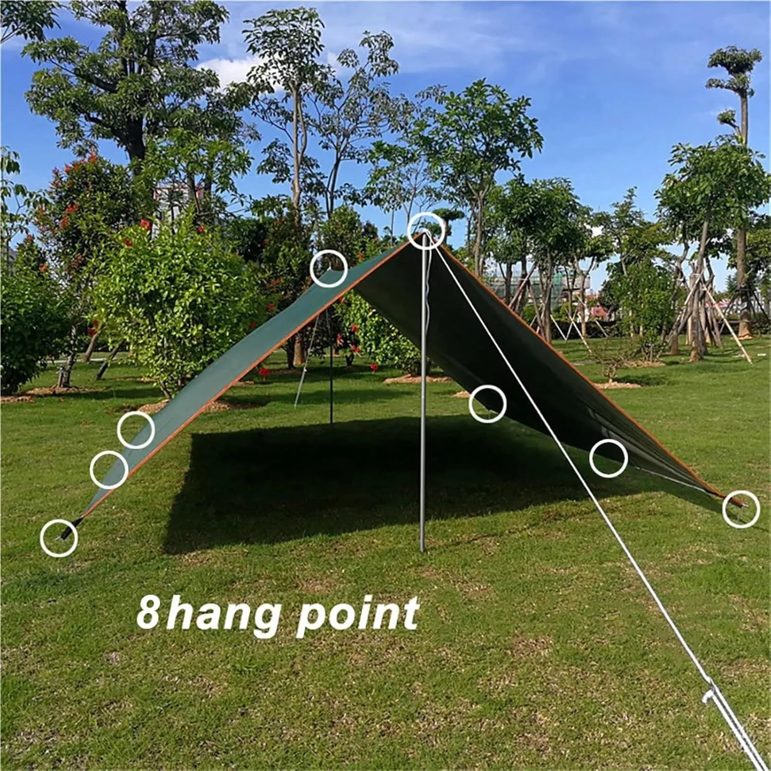 Tarp with Support Pole Rope Peg Waterproof Awning Tent Shade Garden Sunshade Outdoor Camping Sun Shelter for Outdoors, Picnic(Light Khaki,3x5m Iron Pole)