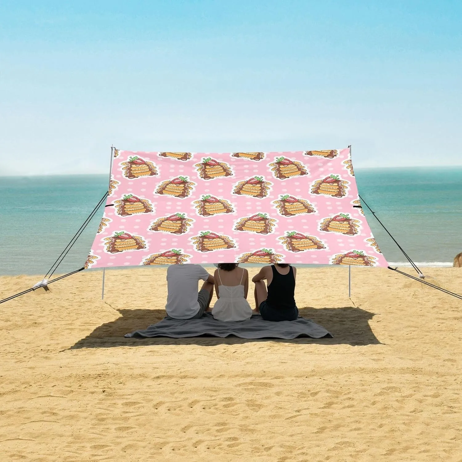 Tasty Breakfast Pancakes Beach Camping Tent Sun Shelter for Whole Family, Beach Shade Canopy with UPF50  UV Protection,Easy Set Up and Carry,Outdoor Shade for Trips, Fishing, Backyard Fun Picni