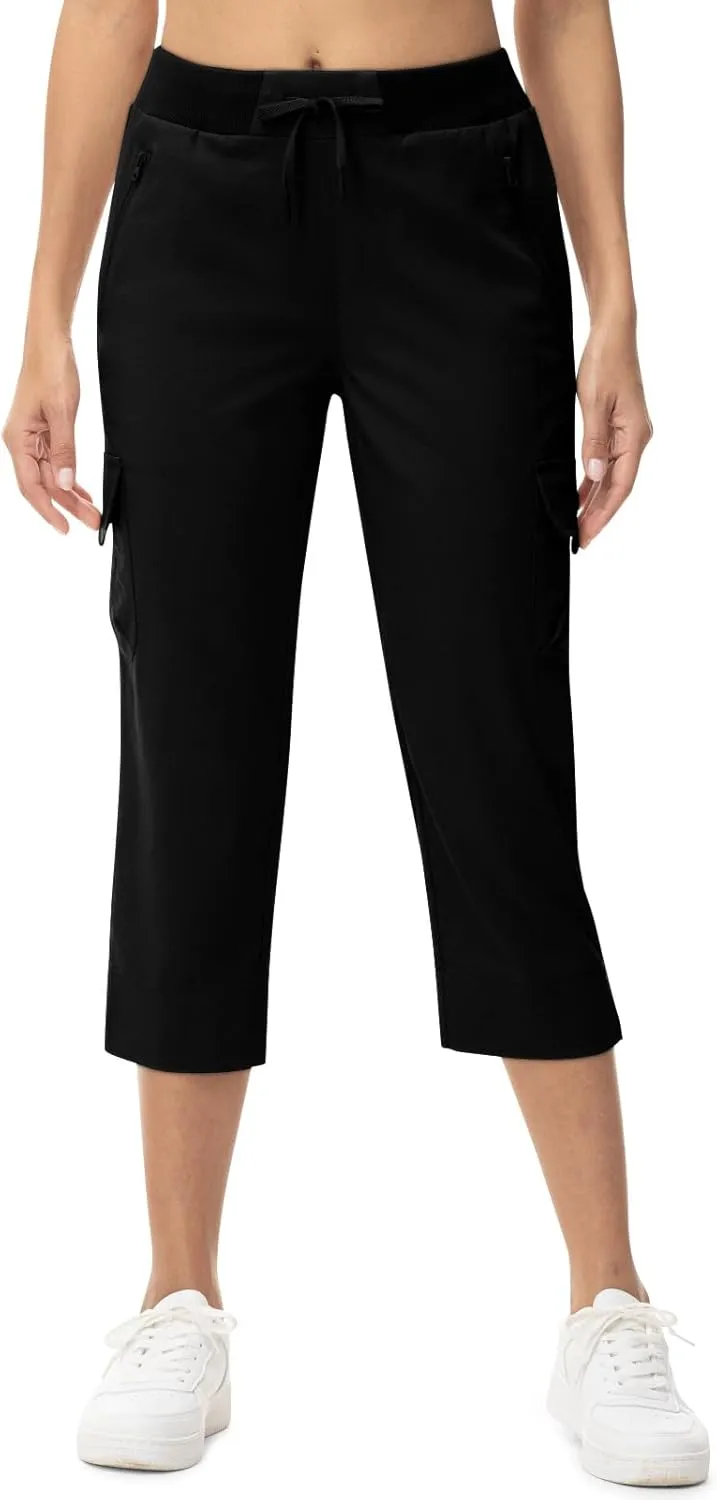 TBMPOY Women's Capri Pants Lightweight Quick Dry Hiking Cargo Pockets Casual Water Resistant Travel Cropped Cotton