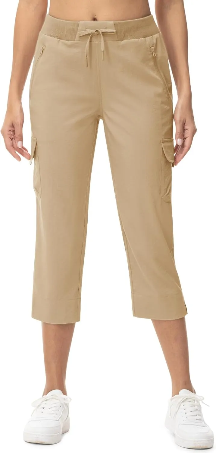 TBMPOY Women's Capri Pants Lightweight Quick Dry Hiking Cargo Pockets Casual Water Resistant Travel Cropped Cotton