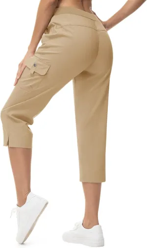 TBMPOY Women's Capri Pants Lightweight Quick Dry Hiking Cargo Pockets Casual Water Resistant Travel Cropped Cotton