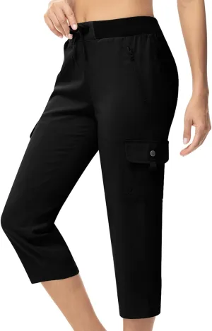 TBMPOY Women's Capri Pants Lightweight Quick Dry Hiking Cargo Pockets Casual Water Resistant Travel Cropped Cotton
