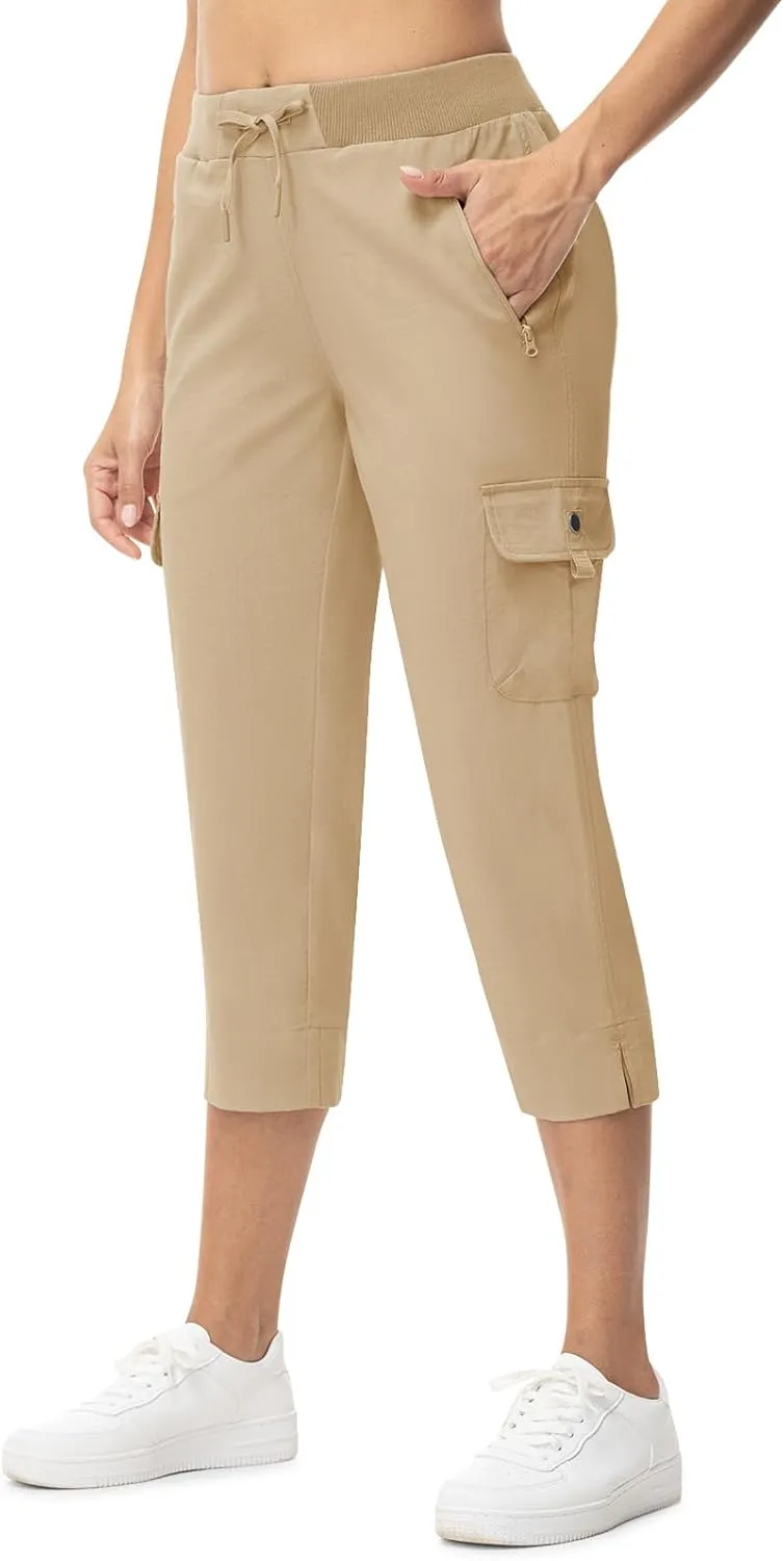 TBMPOY Women's Capri Pants Lightweight Quick Dry Hiking Cargo Pockets Casual Water Resistant Travel Cropped Cotton