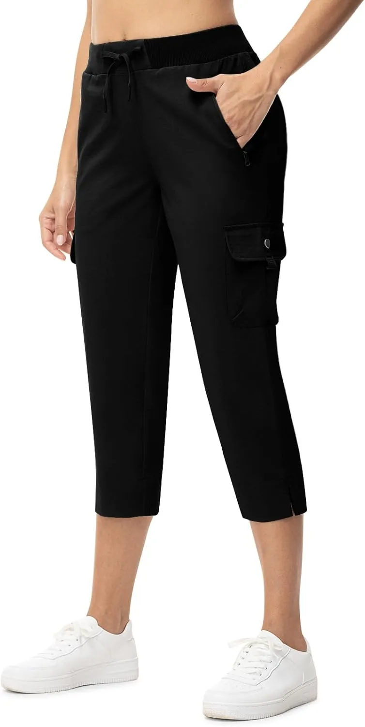 TBMPOY Women's Capri Pants Lightweight Quick Dry Hiking Cargo Pockets Casual Water Resistant Travel Cropped Cotton