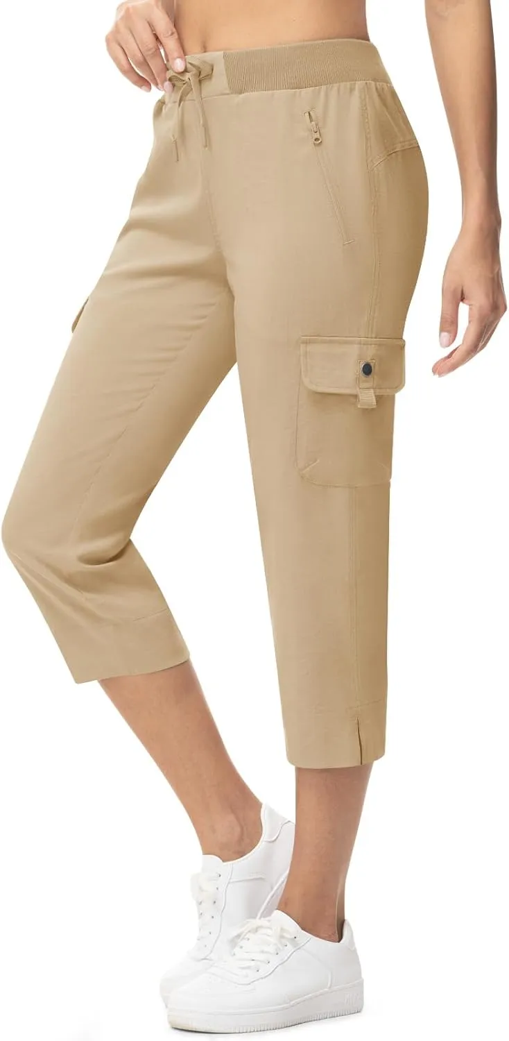 TBMPOY Women's Capri Pants Lightweight Quick Dry Hiking Cargo Pockets Casual Water Resistant Travel Cropped Cotton
